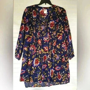 Old Navy Floral  Pintuck Tassel Tie Tunic Swing Dress Size XL